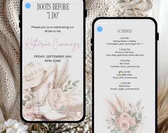 Invitación para despedida de soltera "Botas antes de casarme", plantilla para fiesta de despedida de soltera con temática vaquera (descarga digital)