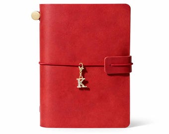 Personalized Crazy Horse Leather Journal, Refillable Travel Notebook with Charm