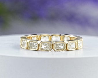 East West Radiant Cut Lab Grown Diamond Eternity Band, Bezel Set Man Made Diamond Wedding Band, 14K Gold Jewelry For Her, Maid Of Honor Gift