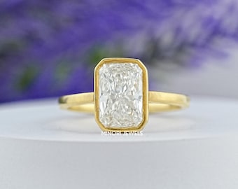 Radiant Cut Lab Grown Diamond Solitaire Ring, Man Made Diamond Bezel Set Engagement Ring, 14k Gold Bridal Jewelry, Birthday Gift For Her
