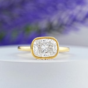 Elongated Cushion Cut Lab Diamond Solitaire Ring, Bezel Set Solitaire Engagement Ring, Eco Friendly Diamond Proposal Ring For Girlfriend