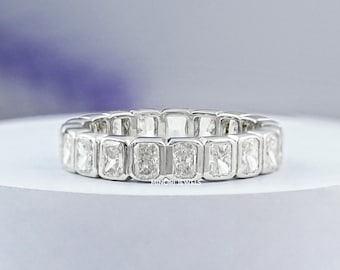 Radiant Cut Lab Grown Diamond Eternity Wedding Band, Bezel Set Man Made Diamond Matching Band, 14K Gold Jewelry For Women, Gift For Her