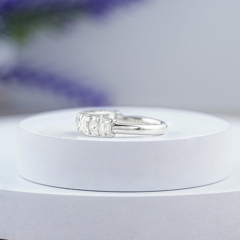 Oval & Emerald Cut Lab Grown Diamond Half Eternity Band, Man Made Diamond Stackable Wedding band, Jewelry For Bride To Be, Bridesmaid Gift