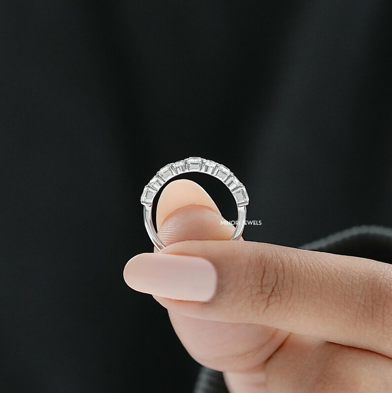 Oval & Emerald Cut Lab Grown Diamond Half Eternity Band, Man Made Diamond Stackable Wedding band, Jewelry For Bride To Be, Bridesmaid Gift