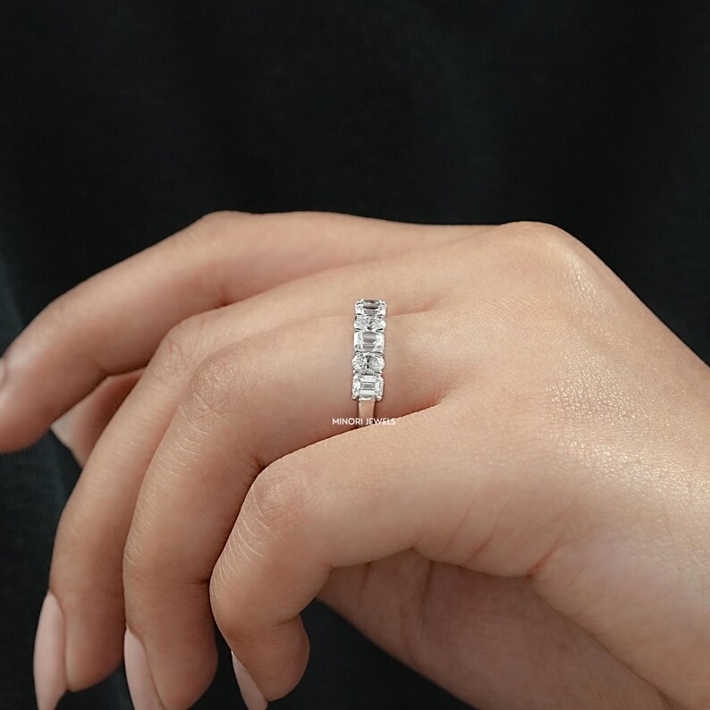 Oval & Emerald Cut Lab Grown Diamond Half Eternity Band, Man Made Diamond Stackable Wedding band, Jewelry For Bride To Be, Bridesmaid Gift
