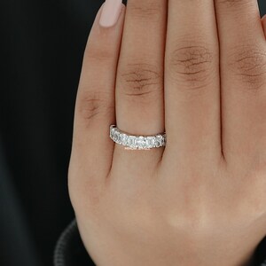 Oval & Emerald Cut Lab Grown Diamond Half Eternity Band, Man Made Diamond Stackable Wedding band, Jewelry For Bride To Be, Bridesmaid Gift