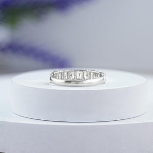 Oval & Emerald Cut Lab Grown Diamond Half Eternity Band, Man Made Diamond Stackable Wedding band, Jewelry For Bride To Be, Bridesmaid Gift