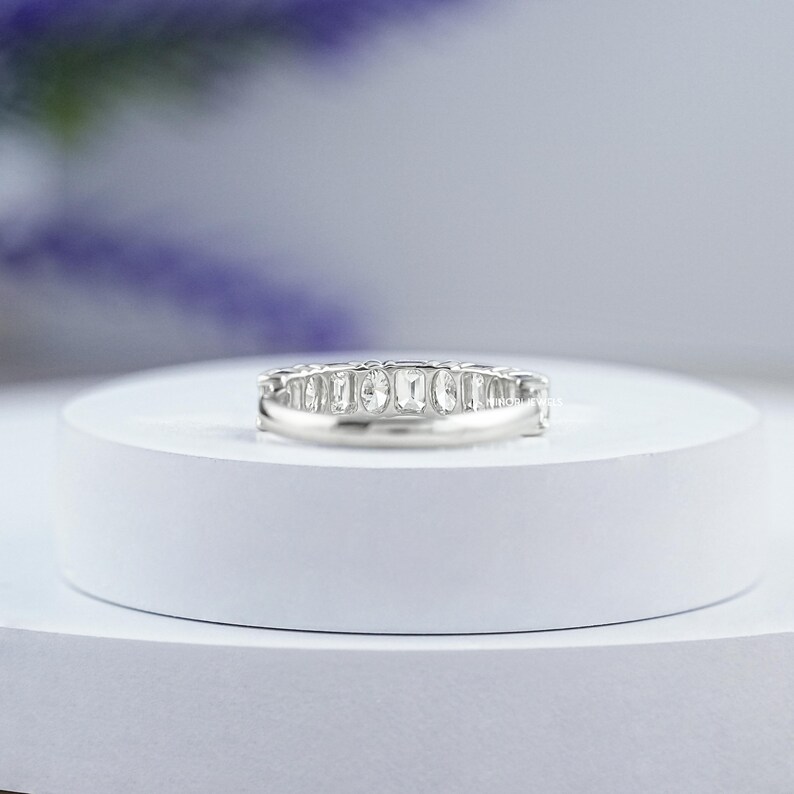 Oval & Emerald Cut Lab Grown Diamond Half Eternity Band, Man Made Diamond Stackable Wedding band, Jewelry For Bride To Be, Bridesmaid Gift