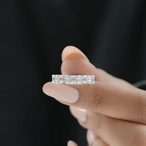Oval & Emerald Cut Lab Grown Diamond Half Eternity Band, Man Made Diamond Stackable Wedding band, Jewelry For Bride To Be, Bridesmaid Gift