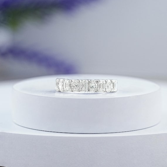 Oval & Emerald Cut Lab Grown Diamond Half Eternity Band, Man Made Diamond Stackable Wedding band, Jewelry For Bride To Be, Bridesmaid Gift