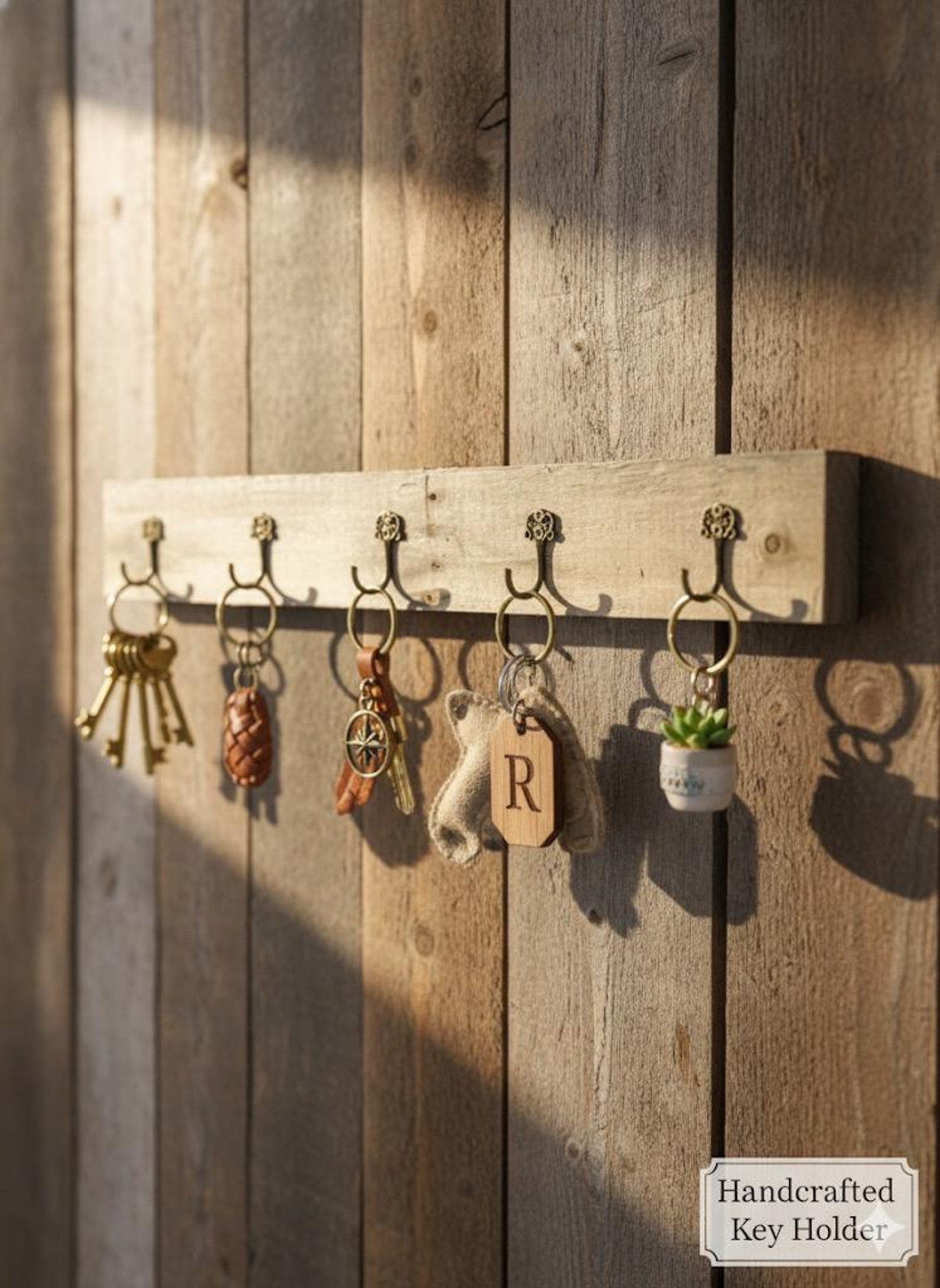 Rustic Wooden Key Holder – Farmhouse Entryway Organizer With Antique ...