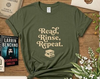 Camiseta "Read Rinse Repeat" / Regalo para bibliófilos, fans de los thrillers psicológicos y amantes de los libros.