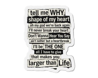 90s boy band Song Lyric Collage Die-Cut Magnet | Nostalgia Black Text Sticker Magnet | gift for millennials