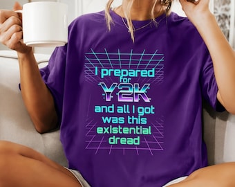 Camiseta de nostalgia Y2K, camiseta "Me preparé para la angustia existencial del Y2K", regalo con estética retro de los 90, camiseta divertida para millennials, gráfico cyberpunk vaporwave