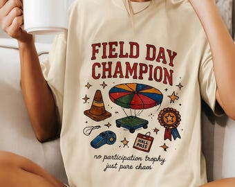 Camiseta vintage de día de campo, camiseta de paracaídas de clase de gimnasia escolar de los 90, camiseta retro de profesor, camiseta gráfica nostálgica