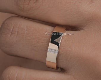 14K Gold Baguette Diamant Herrenring • Ehering mit Diamant im Labor gewachsen