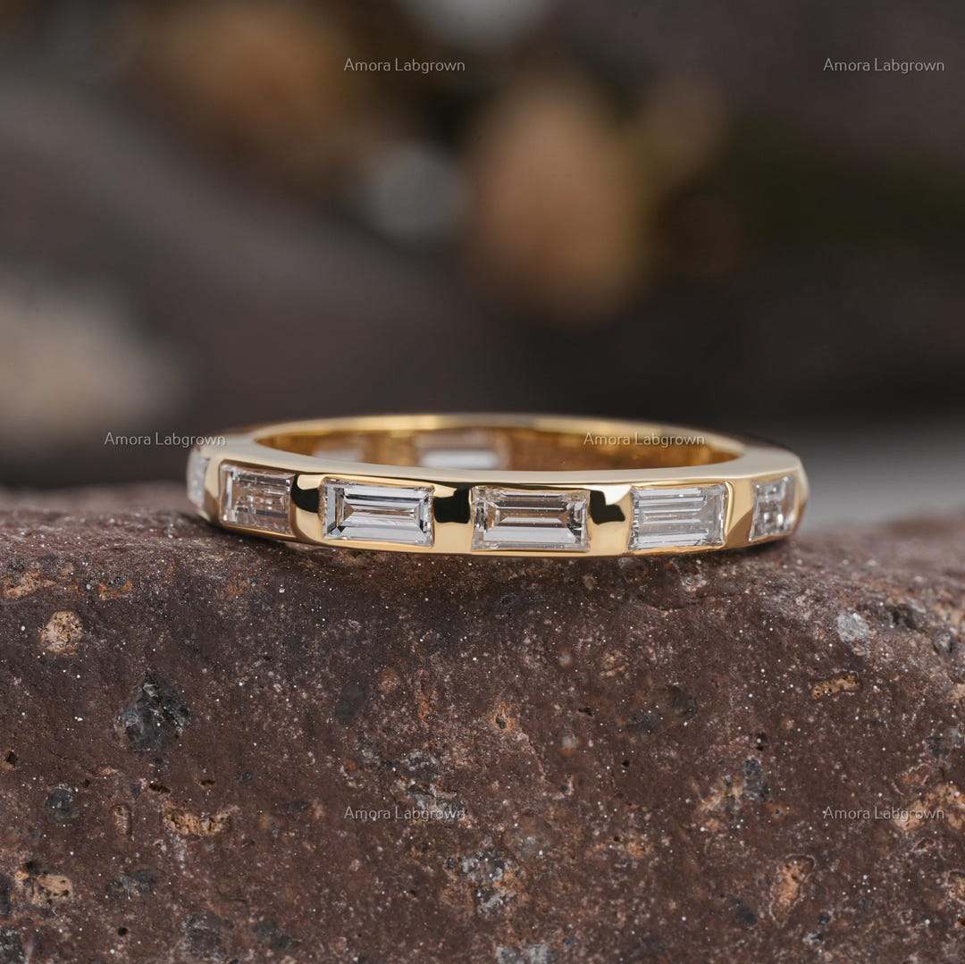 Baguette Lab Grown Diamond Ring, 14K Gold Eternity Band - Etsy