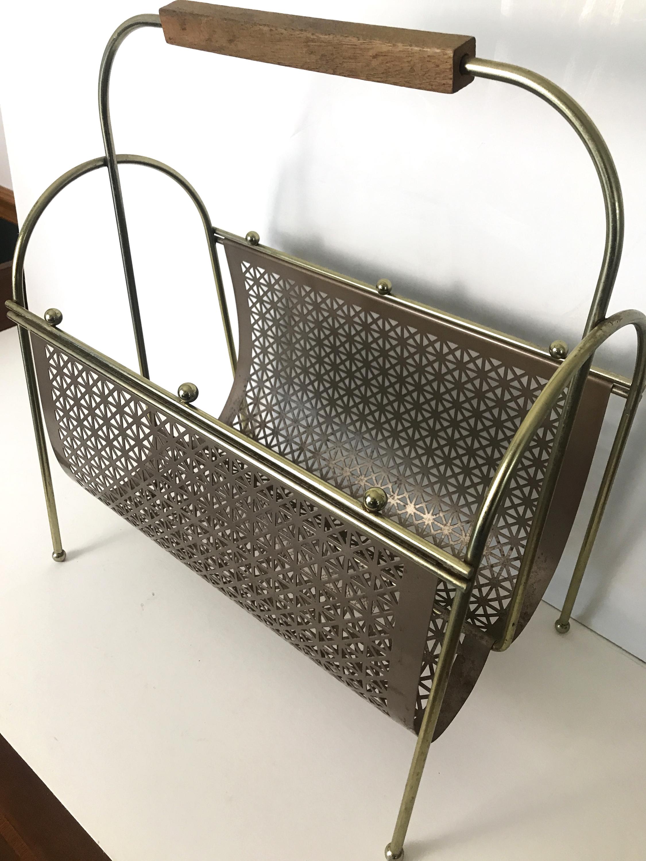 Cloths Rack Mcm Vintage MCM Magazine Rack Brass Metal With Teak Handle - Etsy