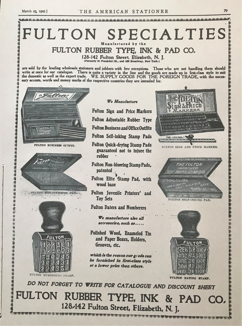 Antique Fulton Sign and Price Marker Set. Rubber Stamp Set Etsy