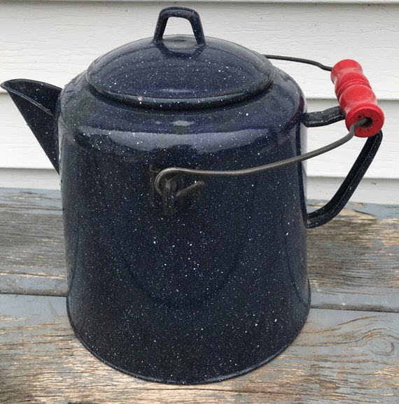 Blue and White Graniteware Coffee Pot
