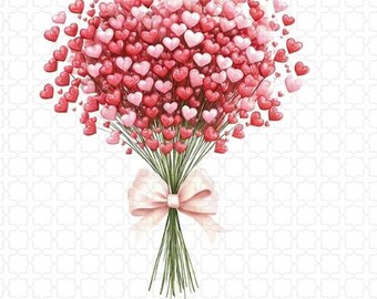 20 JPG Watercolor Heart Bouquet Clipart | Valentine's Day PNG Designs (Digital Download)