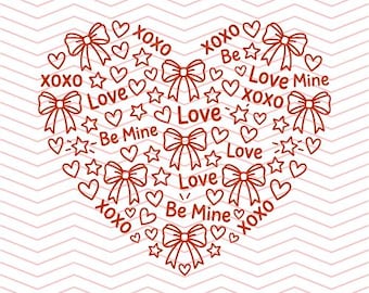 Coquette Valentine Heart SVG | Bows, XOXO Line Art (Digital Download)