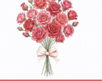 16 Watercolor Heart Bouquet Clipart Bundle | Valentine's Day Wedding Graphic | Commercial Use Sublimation Art