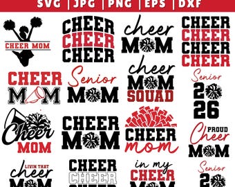 Cheer Mom SVG Bundle | 15 Cheerleading Designs (Cut Files)