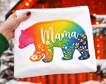 Rainbow Mama Bear Floral Embroidery Design (SVG PNG)