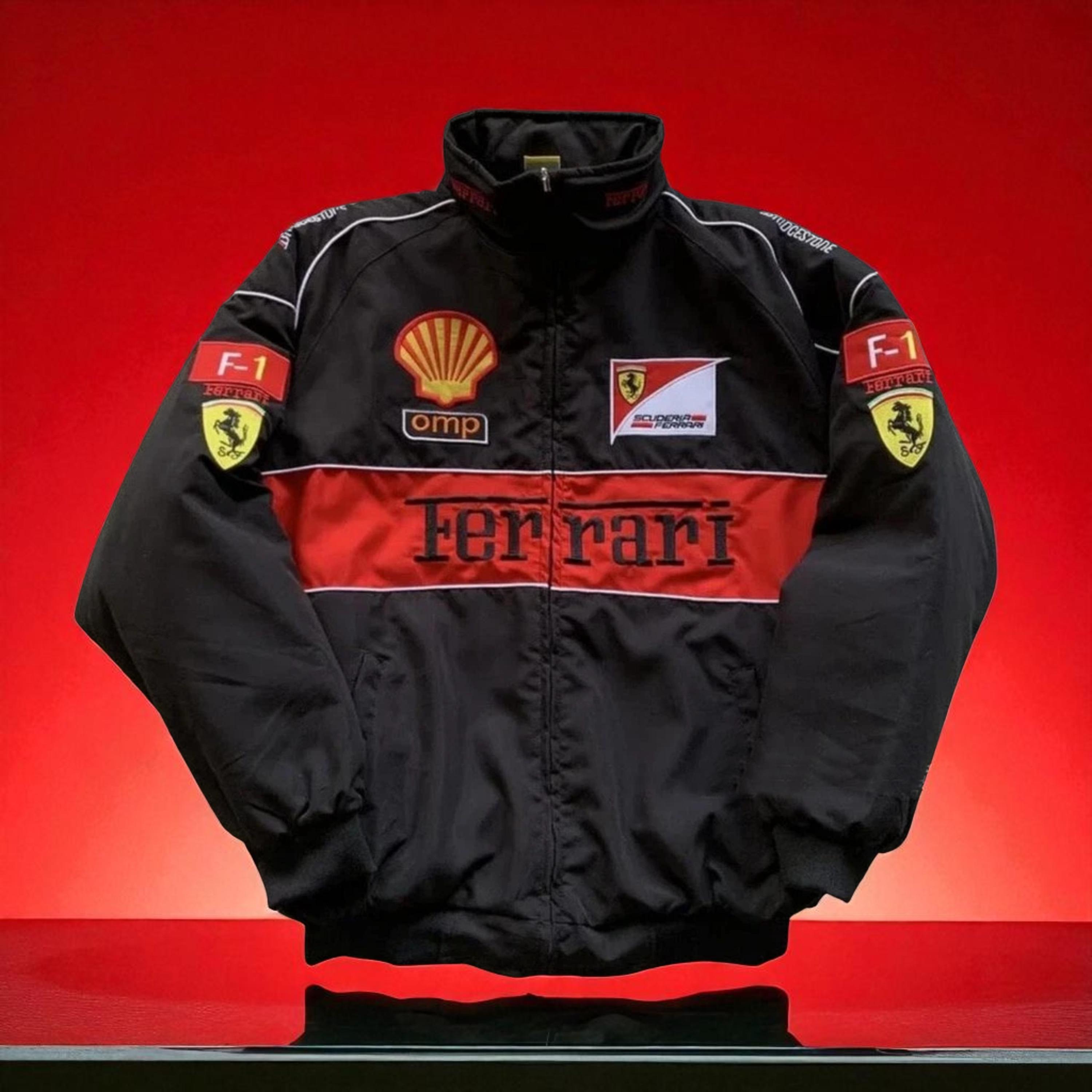 【レア】Ferrari F2002 フェラーリ レーシングボンバージャケット 神レア】 Ferrari 本革 レーシングジャケット 刺繍 フェラーリ