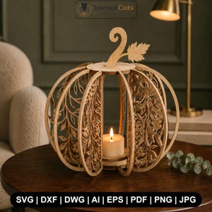 3D-pumpalykta SVG, laserskuren pumpaljusstake, höstdekor, höstdekoration, pumpa laserskuren fil, 3D-höstljus för Halloween
