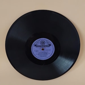Pode incluir: Um disco de vinil preto com um rótulo azul e branco. O rótulo apresenta texto cirílico e as palavras "НОГИНСКИЙ ЗАВОД". O disco é circular e tem um acabamento brilhante.