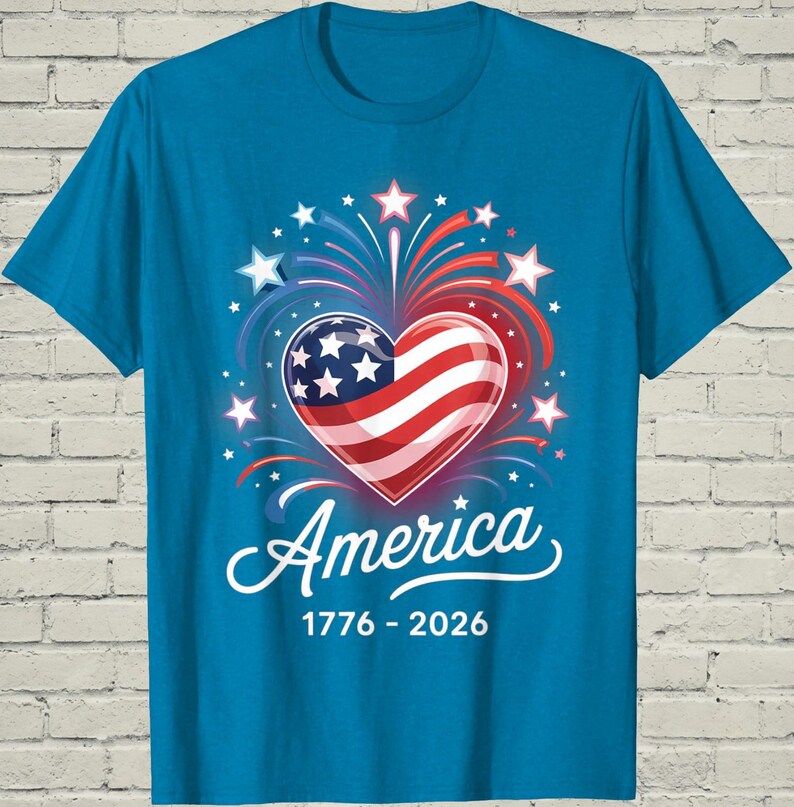 USA 250th Shirt, Patriotic Flag Heart, July 4 Gift For Mom, 1776 2026 Apparel, Independence Day Top, American Birthday Tee, US Souvenir image 3