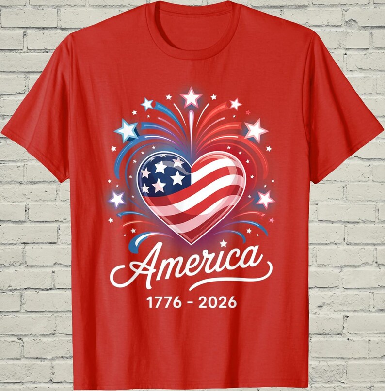 USA 250th Shirt, Patriotic Flag Heart, July 4 Gift For Mom, 1776 2026 Apparel, Independence Day Top, American Birthday Tee, US Souvenir image 8