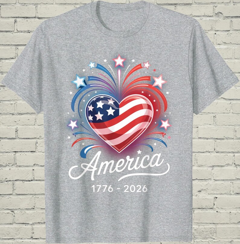 USA 250th Shirt, Patriotic Flag Heart, July 4 Gift For Mom, 1776 2026 Apparel, Independence Day Top, American Birthday Tee, US Souvenir image 4