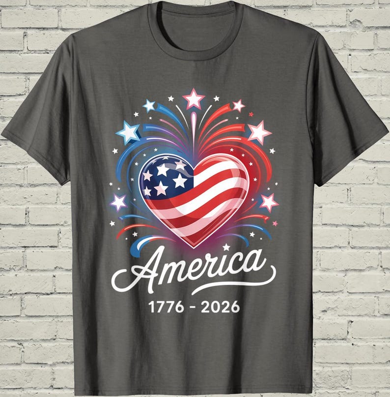 USA 250th Shirt, Patriotic Flag Heart, July 4 Gift For Mom, 1776 2026 Apparel, Independence Day Top, American Birthday Tee, US Souvenir image 7