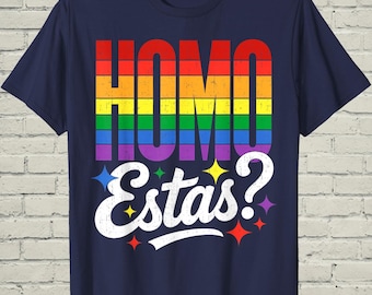 Camiseta gráfica divertida del Orgullo LGBTQ, camiseta con juego de palabras "Homo Estas Gay Heart", regalo para salir del armario en el festival de junio para tu mejor amigo/a queer.