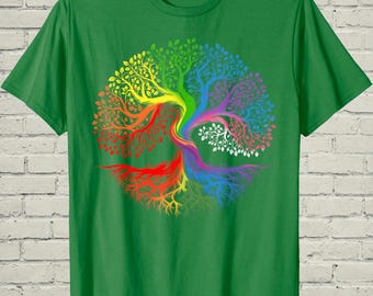Camiseta del Orgullo LGBTQ, Camiseta gráfica del Árbol de la Vida Arcoíris, Regalo para salir del armario para aliados queer, Ropa de igualdad inclusiva, Camiseta bisexual gay lesbiana