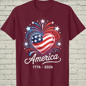 USA 250th Shirt, Patriotic Flag Heart, July 4 Gift For Mom, 1776 2026 Apparel, Independence Day Top, American Birthday Tee, US Souvenir image 13