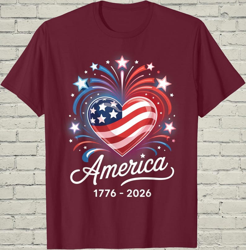 USA 250th Shirt, Patriotic Flag Heart, July 4 Gift For Mom, 1776 2026 Apparel, Independence Day Top, American Birthday Tee, US Souvenir image 13