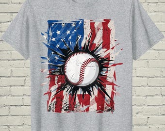 Camiseta de béisbol con estampado de la bandera estadounidense, camiseta patriótica vintage desgastada de EE. UU., regalo para el día del partido del 4 de julio para papá e hijo.