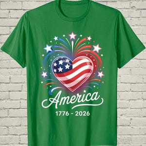 USA 250th Shirt, Patriotic Flag Heart, July 4 Gift For Mom, 1776 2026 Apparel, Independence Day Top, American Birthday Tee, US Souvenir image 1