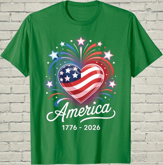 USA 250th Shirt, Patriotic Flag Heart, July 4 Gift For Mom, 1776 2026 Apparel, Independence Day Top, American Birthday Tee, US Souvenir
