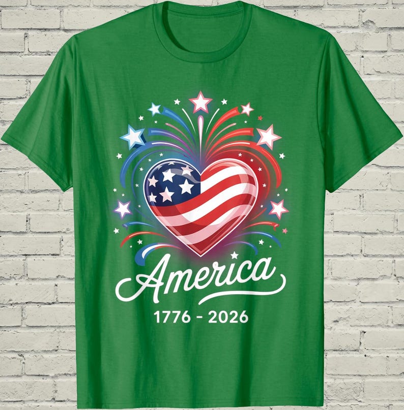 USA 250th Shirt, Patriotic Flag Heart, July 4 Gift For Mom, 1776 2026 Apparel, Independence Day Top, American Birthday Tee, US Souvenir image 1