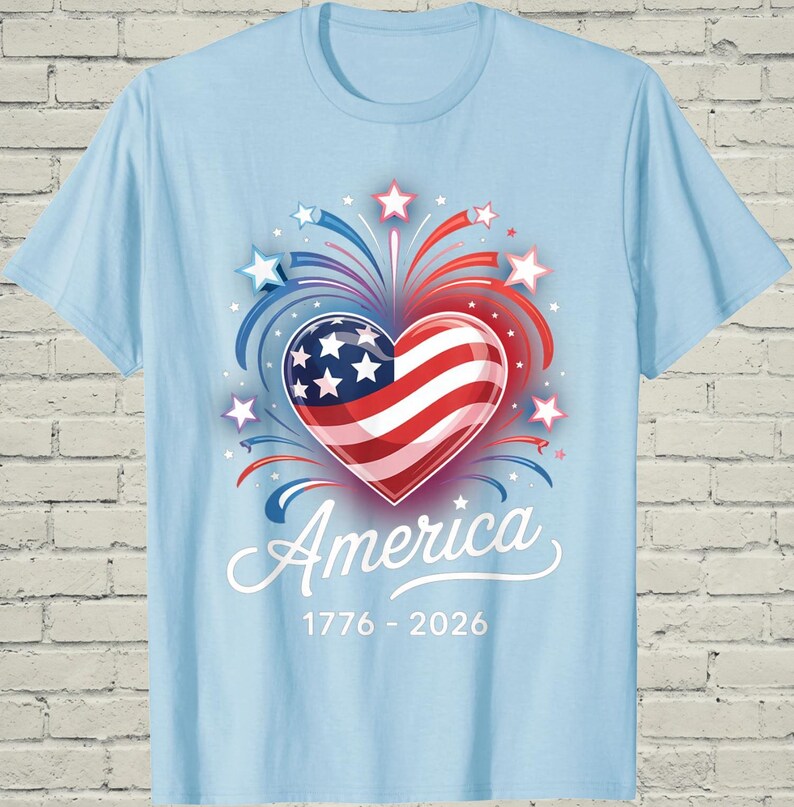 USA 250th Shirt, Patriotic Flag Heart, July 4 Gift For Mom, 1776 2026 Apparel, Independence Day Top, American Birthday Tee, US Souvenir image 5
