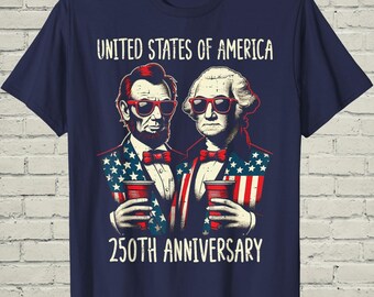 Camiseta del 250 aniversario de Estados Unidos, camiseta vintage de Washington y Lincoln, regalo del 4 de julio para aficionados a la historia.