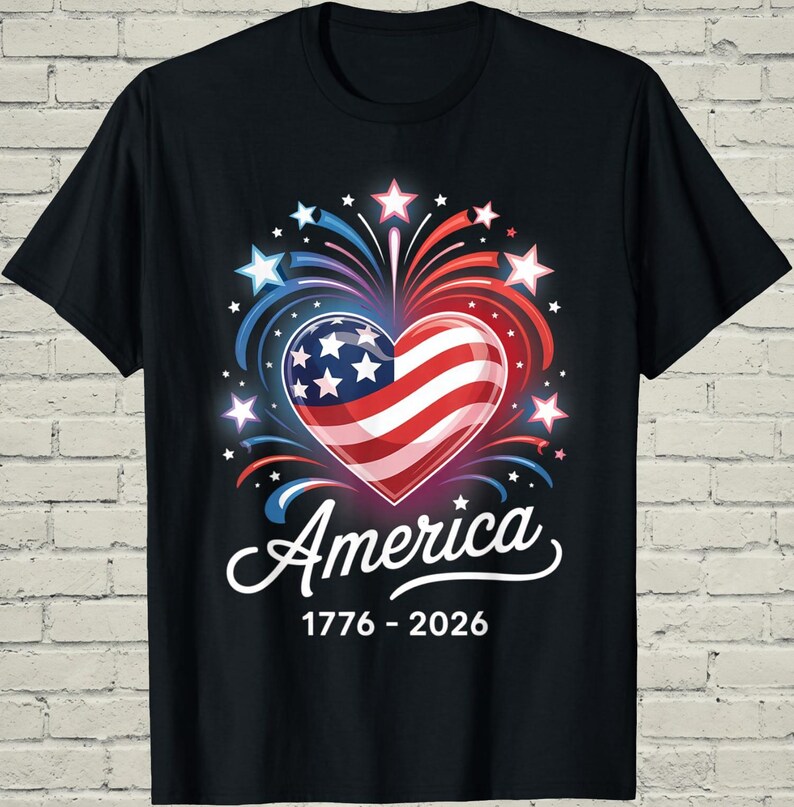 USA 250th Shirt, Patriotic Flag Heart, July 4 Gift For Mom, 1776 2026 Apparel, Independence Day Top, American Birthday Tee, US Souvenir image 9