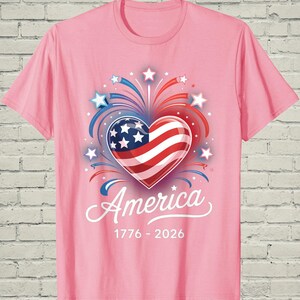 USA 250th Shirt, Patriotic Flag Heart, July 4 Gift For Mom, 1776 2026 Apparel, Independence Day Top, American Birthday Tee, US Souvenir image 12