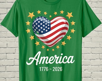 Camiseta del 250 aniversario de Estados Unidos, con estampado de corazón patriótico, regalo para el 4 de julio para mujeres, camiseta de EE. UU. de 1776 a 2026, top vintage del Día de la Independencia.