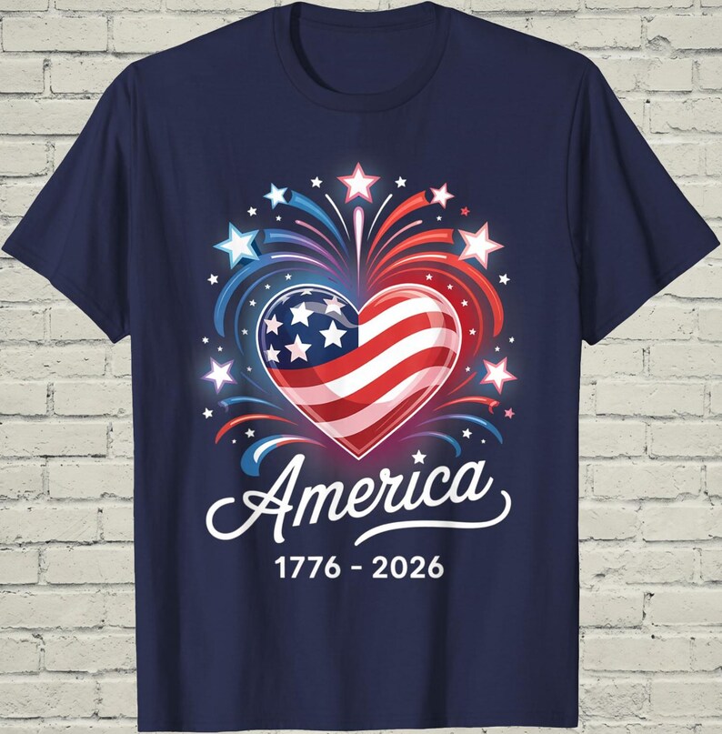USA 250th Shirt, Patriotic Flag Heart, July 4 Gift For Mom, 1776 2026 Apparel, Independence Day Top, American Birthday Tee, US Souvenir image 2